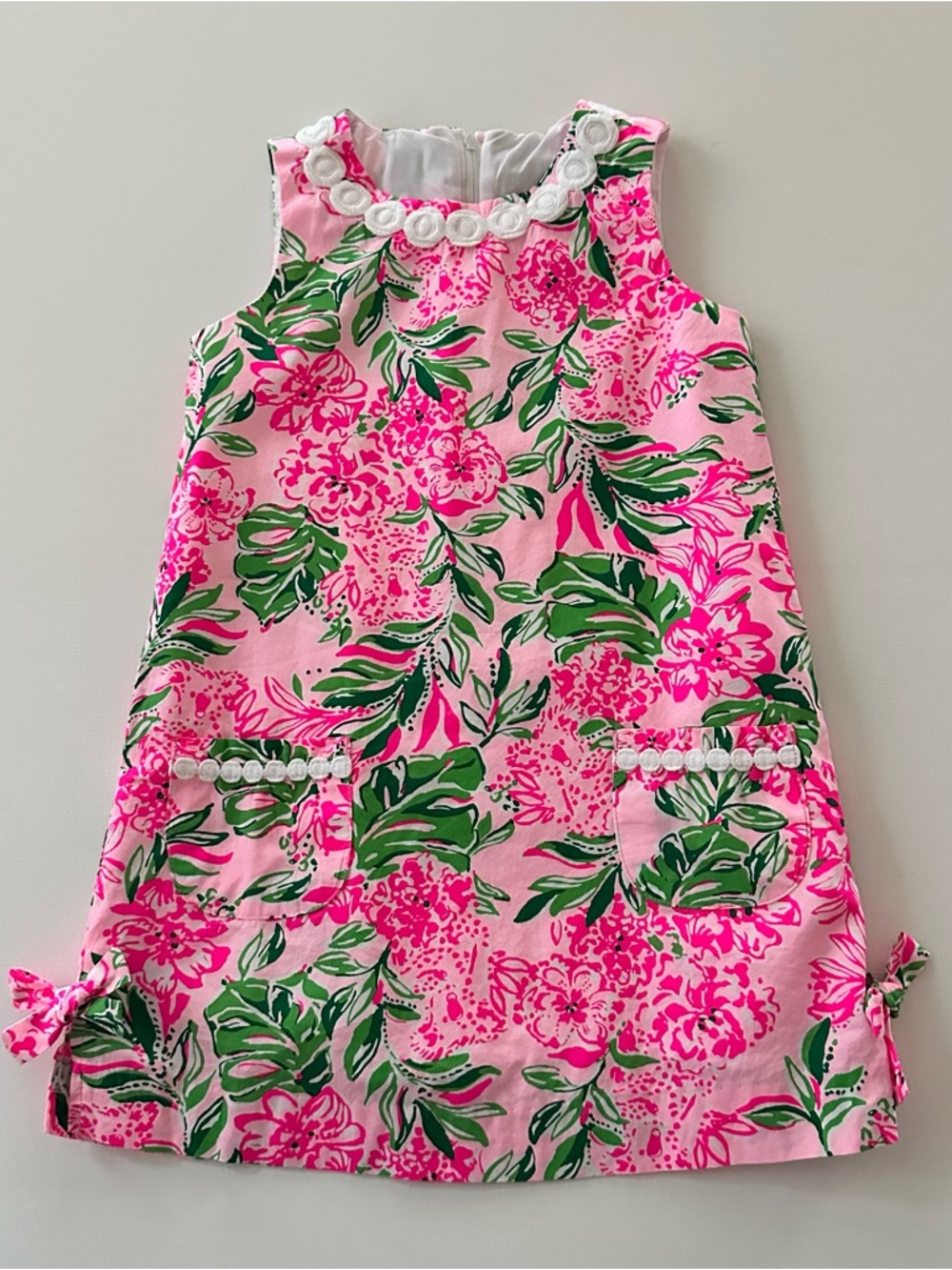 Lilly Pulitzer Girls 6 Pink Green Floral Shift Dress Spring Summer Tropical